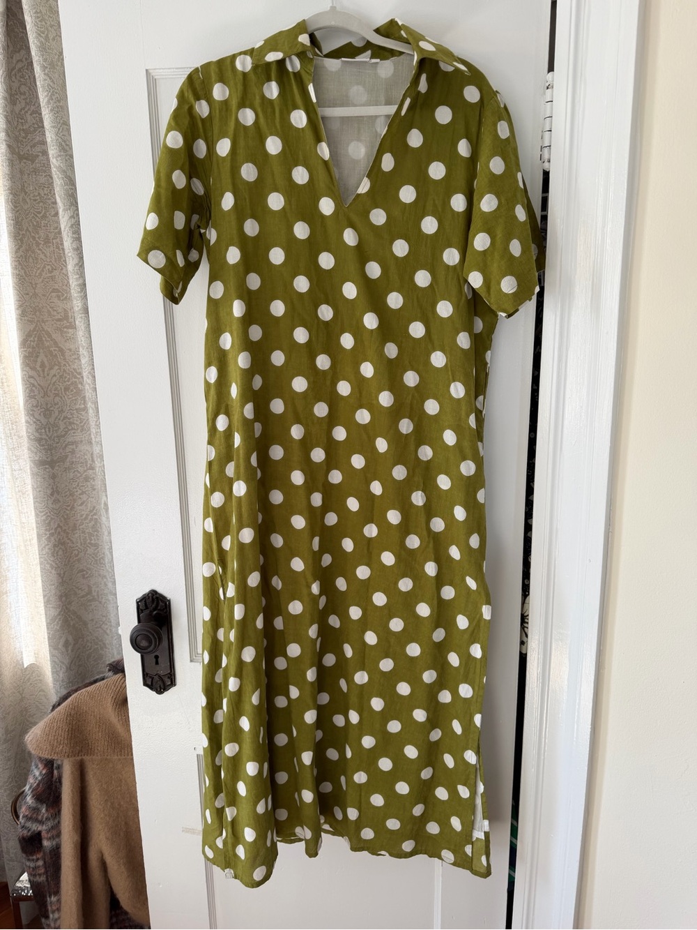 Chakeris Green Polka Dot Midi Dress Small